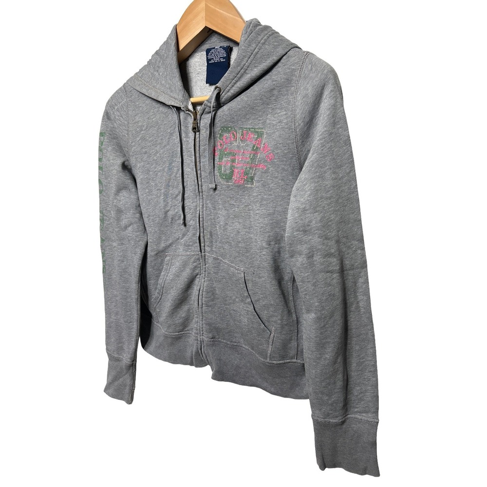 Y2K Polo Ralph Lauren Full Zip Logo Sleeve Hoodie Sweatshirt‎ Gray Size Large